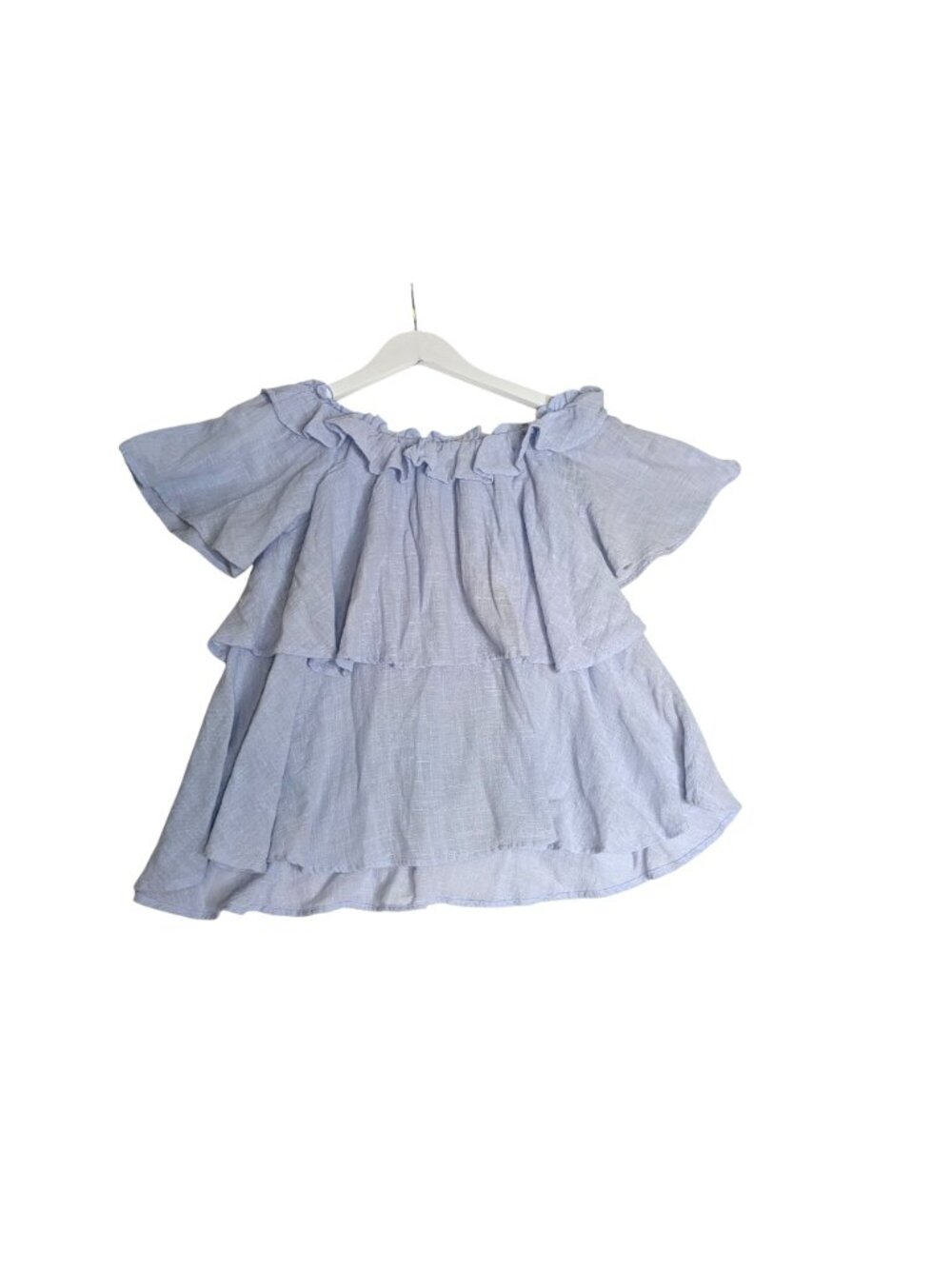 Baby Blue Ruffled Off-Shoulder Zara Layered Blouse Gauzy Cotton Womens M - Picture 9 of 11